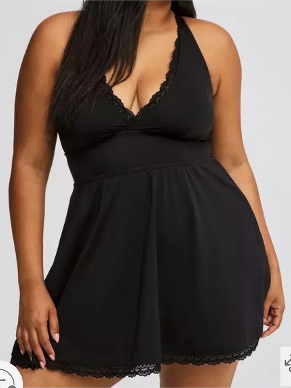 Black Lace-Trim Halter Chemise - Women Swimsuit